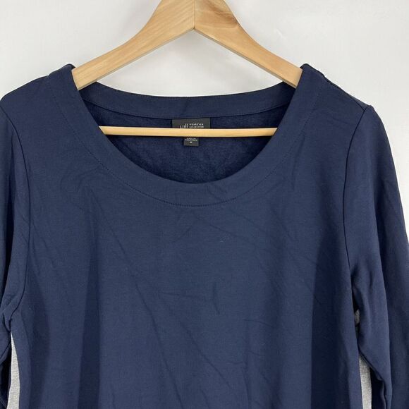 J Jill Wearever Tunic Top Size Medium Navy Sweatshirt Gray Side Stripe Pullover - Picture 2 of 8
